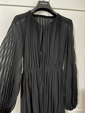 Zara Black Pleated Long-Sleeve Midi Dress